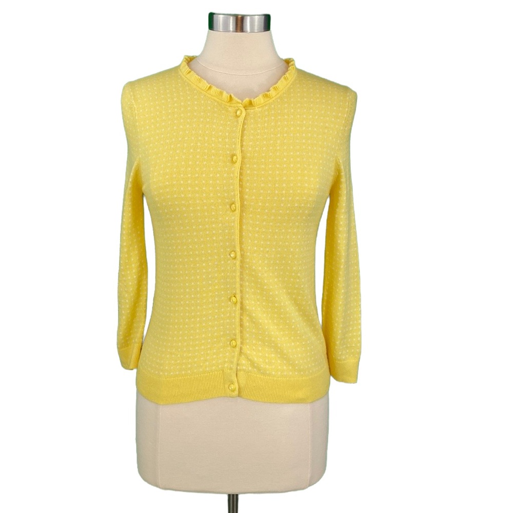 Banana Republic Factory Lemon Yellow Polka Dot Angora Hair Knit Cardigan - Picture 2 of 15